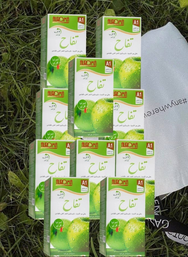 أوروما 10 قطع اوروما تفاح كريم تلوين الشعر خالي من الامونيا A1 أسود طبيعي 500 + 500 مل - Image 1